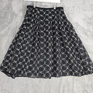 ERDEM Halyn Silk Organza Mid Length Skirt Black Silver Ditzy Floral US 8 UK 12